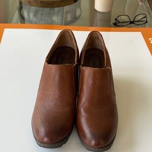 Brown Leather Slip-On Clogs